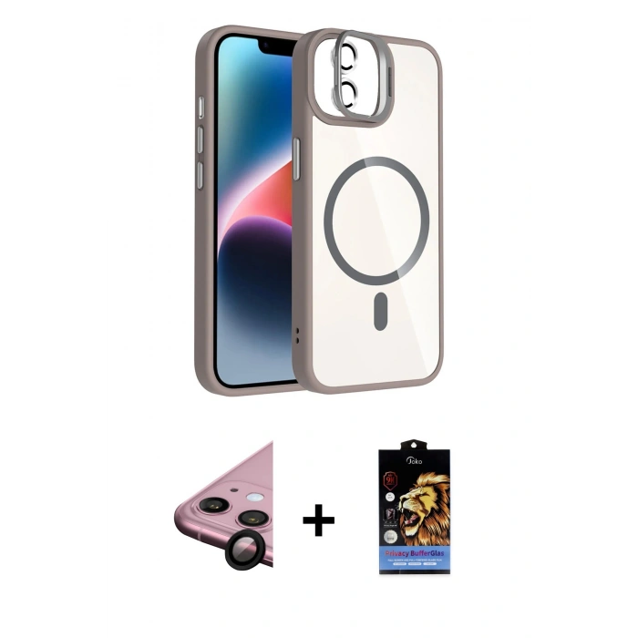 MARSİLYAN™- iPhone 11 Kılıf Yadigar Asil Koleksiyonu - Siyah Buffer Hayalet Cam Ekran Koruyucu + Siyah Raze Metal Kamera Lens