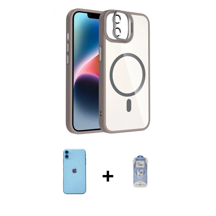 MARSİLYAN™- iPhone 11 Kılıf Yadigar Asil Koleksiyonu - Siyah Joko Magic 5D Cam + Mavi Neon Fosforlu Kamera Lens