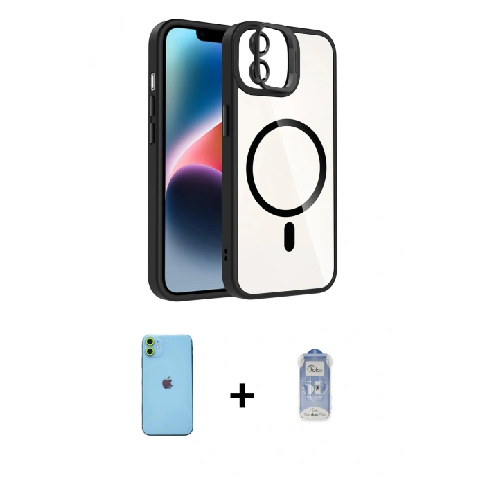 MARSİLYAN™- iPhone 11 Kılıf Yadigar Asil Koleksiyonu - Siyah Joko Magic 5D Cam + Neon Fosforlu Kamera Lens - YL