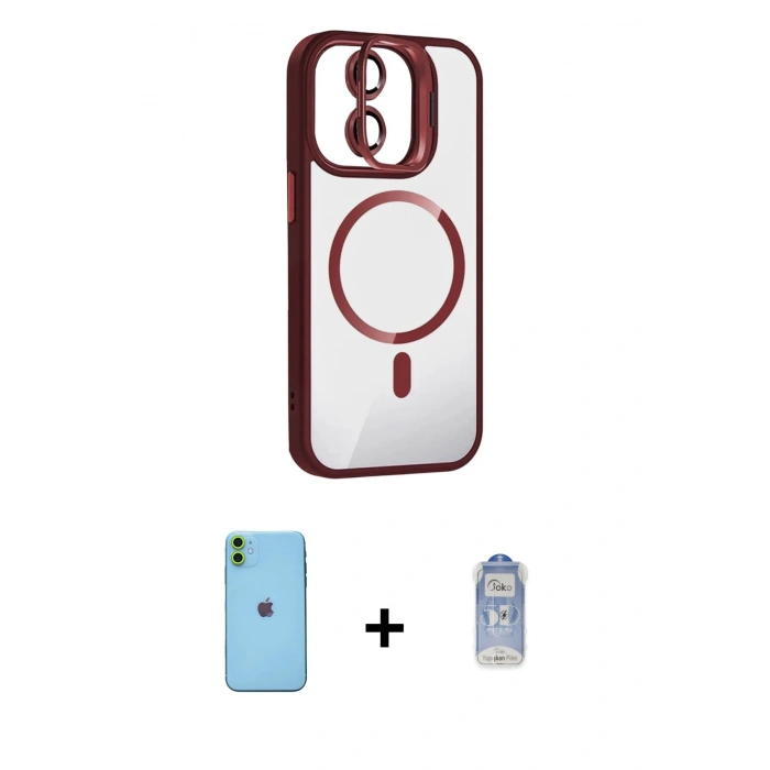 MARSİLYAN™- iPhone 11 Kılıf Yadigar Asil Koleksiyonu - Siyah Joko Magic 5D Cam + Neon Fosforlu Kamera Lens - YL