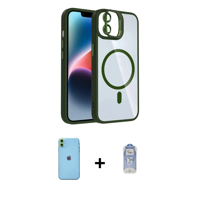 MARSİLYAN™- iPhone 11 Kılıf Yadigar Asil Koleksiyonu - Siyah Joko Magic 5D Cam + Neon Fosforlu Kamera Lens - YL