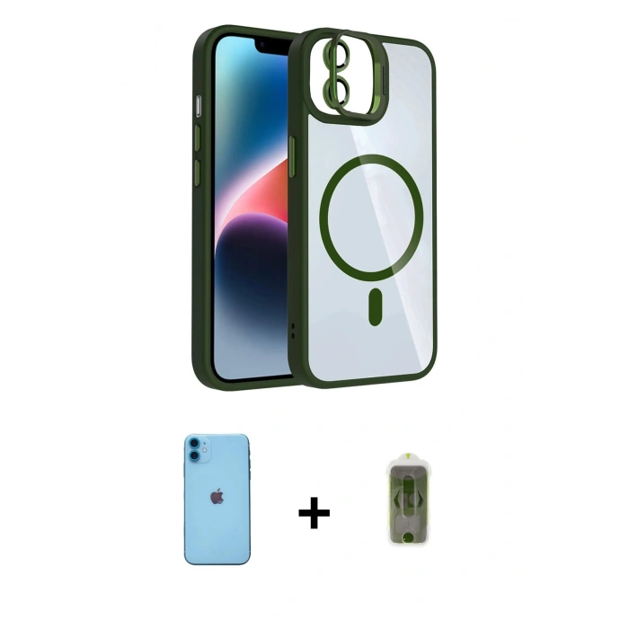 MARSİLYAN™- iPhone 11 Kılıf Yadigar Asil Koleksiyonu - Siyah Joko Magic 5D Hayalet Cam + Neon Fosforlu Kamera Lens - MI
