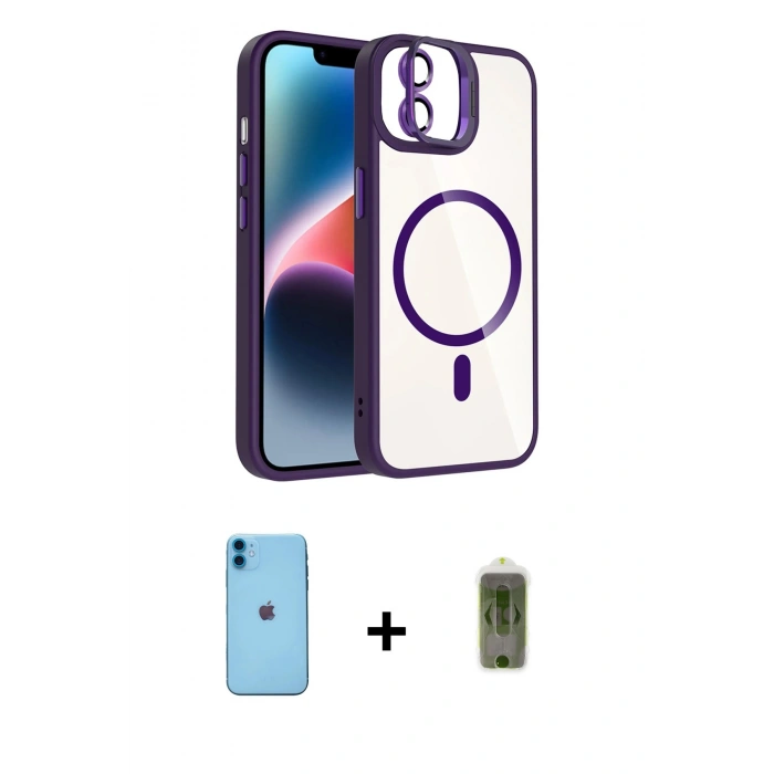 MARSİLYAN™- iPhone 11 Kılıf Yadigar Asil Koleksiyonu - Siyah Joko Magic 5D Hayalet Cam + Neon Fosforlu Kamera Lens - MI