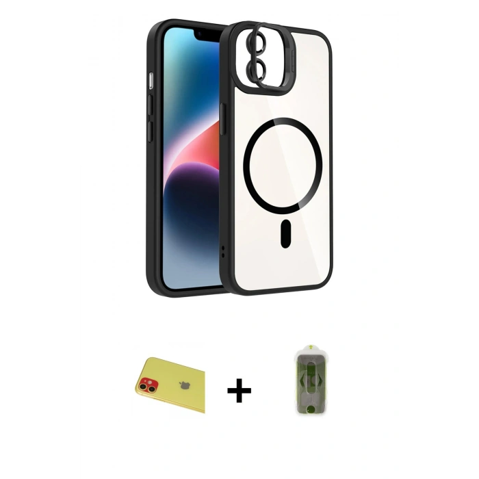 MARSİLYAN™- iPhone 11 Kılıf Yadigar Asil Koleksiyonu - Siyah Joko Magic 5D Hayalet Cam + Rainbow Kamera Lens Koruma Cam - KI