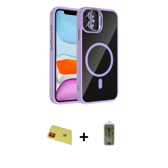 MARSİLYAN™- iPhone 11 Kılıf Yadigar Asil Koleksiyonu - Siyah Joko Magic 5D Hayalet Cam + Rainbow Kamera Lens Koruma Cam - KI