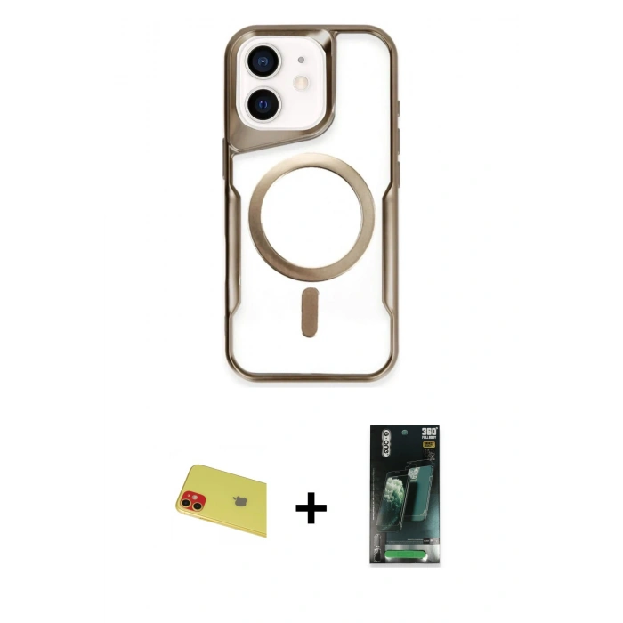 MARSİLYAN™- iPhone 11 Kılıf Yadigar Klasik Özel Seri - Şeffaf 360 Full Body Arka Koruyucu + Rainbow Kamera Lens Koruma Cam - KI