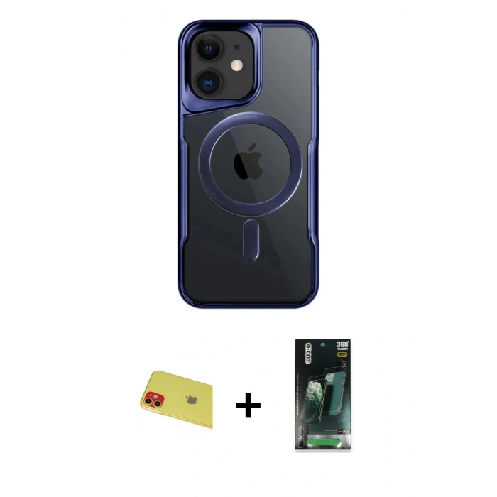 MARSİLYAN™- iPhone 11 Kılıf Yadigar Klasik Özel Seri - Şeffaf 360 Full Body Arka Koruyucu + Rainbow Kamera Lens Koruma Cam - KI