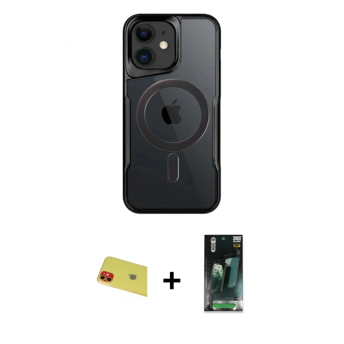 MARSİLYAN™- iPhone 11 Kılıf Yadigar Klasik Özel Seri - Şeffaf 360 Full Body Arka Koruyucu + Rainbow Kamera Lens Koruma Cam - KI