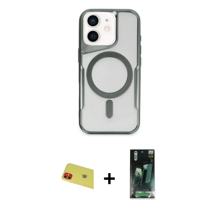 MARSİLYAN™- iPhone 11 Kılıf Yadigar Klasik Özel Seri - Şeffaf 360 Full Body Arka Koruyucu + Rainbow Kamera Lens Koruma Cam - KI