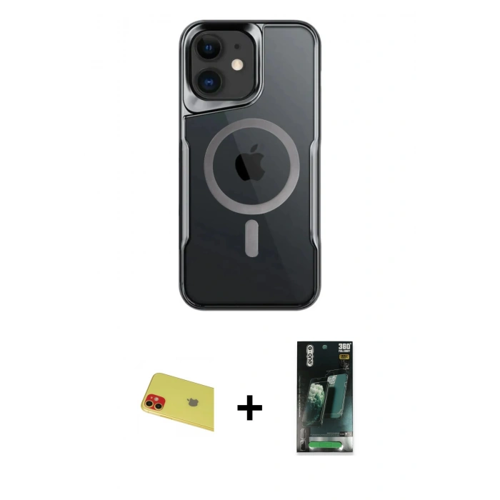 MARSİLYAN™- iPhone 11 Kılıf Yadigar Klasik Özel Seri - Şeffaf 360 Full Body Arka Koruyucu + Rainbow Kamera Lens Koruma Cam - KI