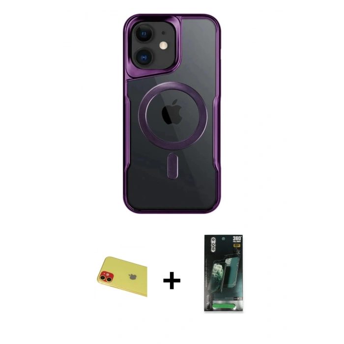 MARSİLYAN™- iPhone 11 Kılıf Yadigar Klasik Özel Seri - Şeffaf 360 Full Body Arka Koruyucu + Rainbow Kamera Lens Koruma Cam - KI