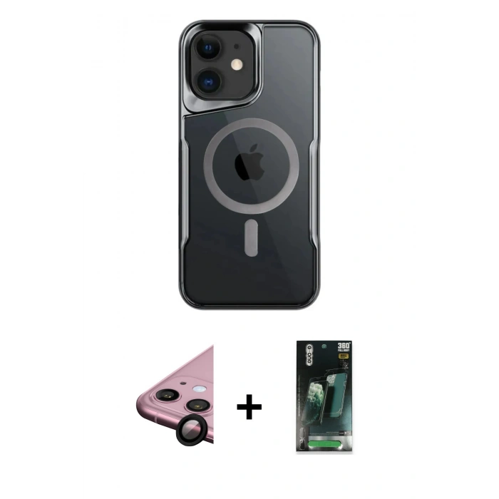 MARSİLYAN™- iPhone 11 Kılıf Yadigar Klasik Özel Seri - Şeffaf 360 Full Body Arka Koruyucu + Raze Metal Kamera Lens - SH
