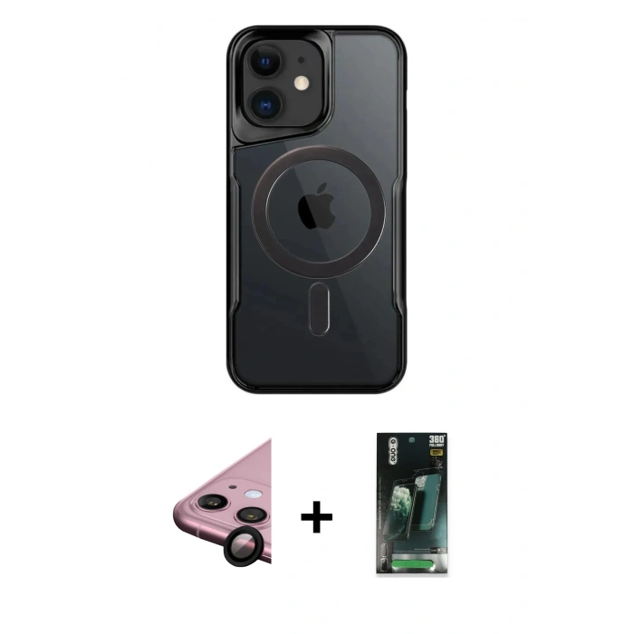 MARSİLYAN™- iPhone 11 Kılıf Yadigar Klasik Özel Seri - Şeffaf 360 Full Body Arka Koruyucu + Raze Metal Kamera Lens - SH