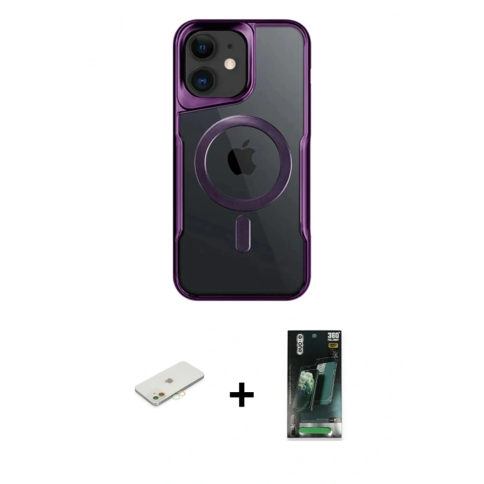 MARSİLYAN™- iPhone 11 Kılıf Yadigar Klasik Özel Seri - Şeffaf 360 Full Body Arka Koruyucu + Renkli Kamera Lens Koruma Cam - TU