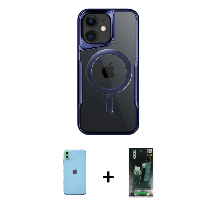 MARSİLYAN™- iPhone 11 Kılıf Yadigar Klasik Özel Seri - Şeffaf 360 Full Body Arka Koruyucu + Neon Fosforlu Kamera Lens - YL
