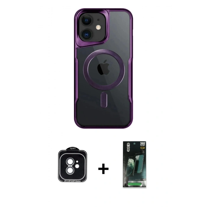 MARSİLYAN™- iPhone 11 Kılıf Yadigar Klasik Özel Seri - Şeffaf 360 Full Body Arka Koruyucu + Yeşil PVD Metal Kamera Lens