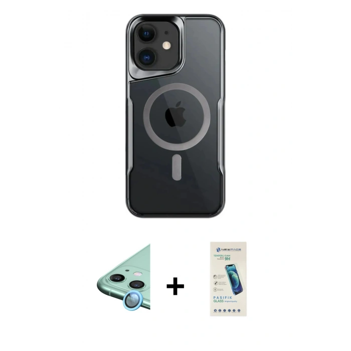 MARSİLYAN™- iPhone 11 Kılıf Yadigar Klasik Özel Seri - Şeffaf Pasifik Cam Ekran Koruyucu + Raze Metal Kamera Lens - MI