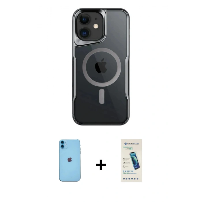 MARSİLYAN™- iPhone 11 Kılıf Yadigar Klasik Özel Seri - Şeffaf Pasifik Cam Ekran Koruyucu + Neon Fosforlu Kamera Lens - MI