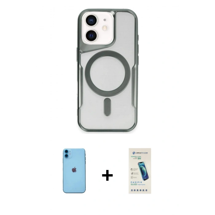MARSİLYAN™- iPhone 11 Kılıf Yadigar Klasik Özel Seri - Şeffaf Pasifik Cam Ekran Koruyucu + Neon Fosforlu Kamera Lens - MI