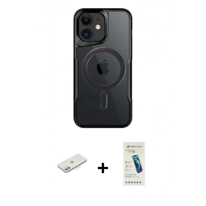 MARSİLYAN™- iPhone 11 Kılıf Yadigar Klasik Özel Seri - Şeffaf Pasifik Cam Ekran Koruyucu + Renkli Kamera Lens Koruma Cam - PE