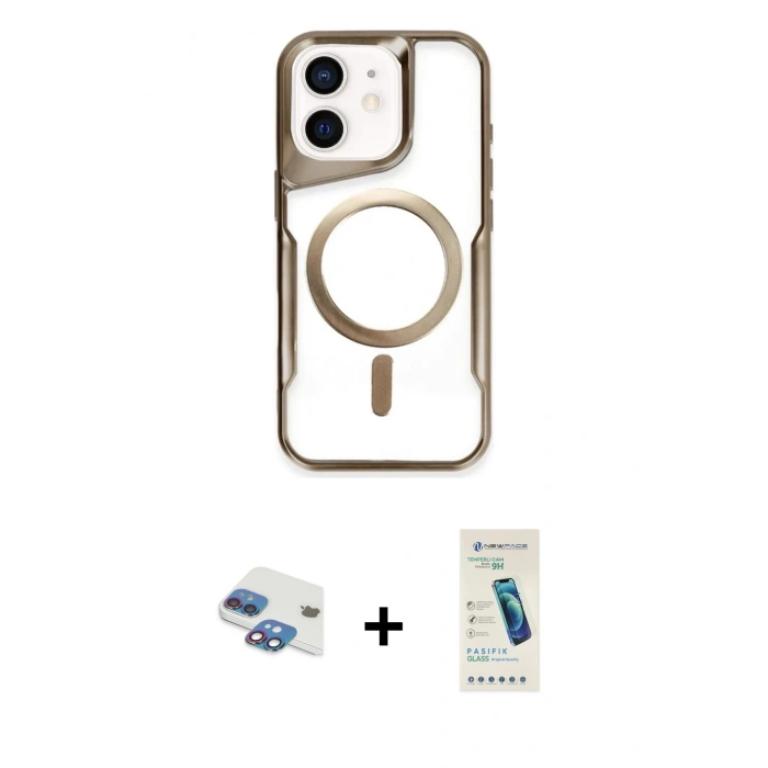 MARSİLYAN™- iPhone 11 Kılıf Yadigar Klasik Özel Seri - Şeffaf Pasifik Cam Ekran Koruyucu + Pers Alüminyum Kamera Lens - GI