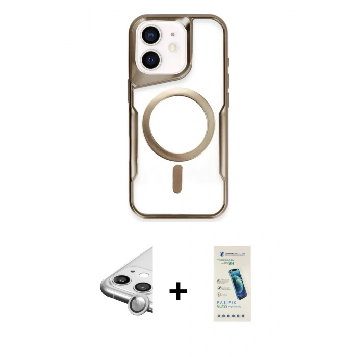 MARSİLYAN™- iPhone 11 Kılıf Yadigar Klasik Özel Seri - Şeffaf Pasifik Cam Ekran Koruyucu + Raze Metal Kamera Lens - GS