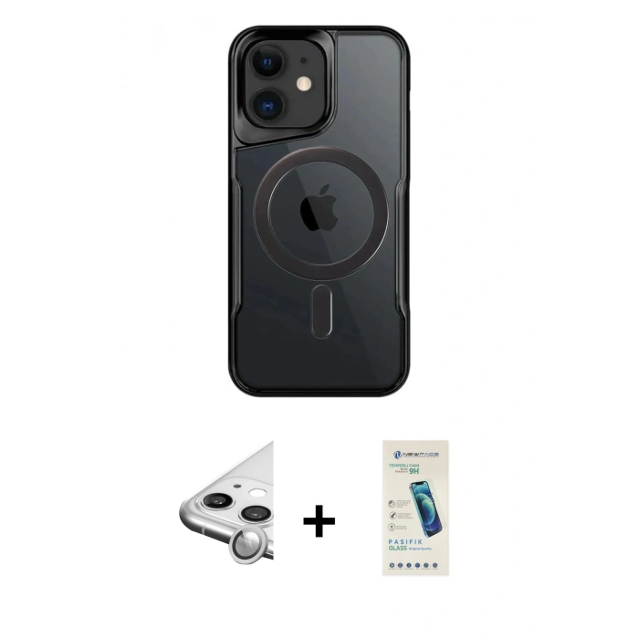 MARSİLYAN™- iPhone 11 Kılıf Yadigar Klasik Özel Seri - Şeffaf Pasifik Cam Ekran Koruyucu + Raze Metal Kamera Lens - GS