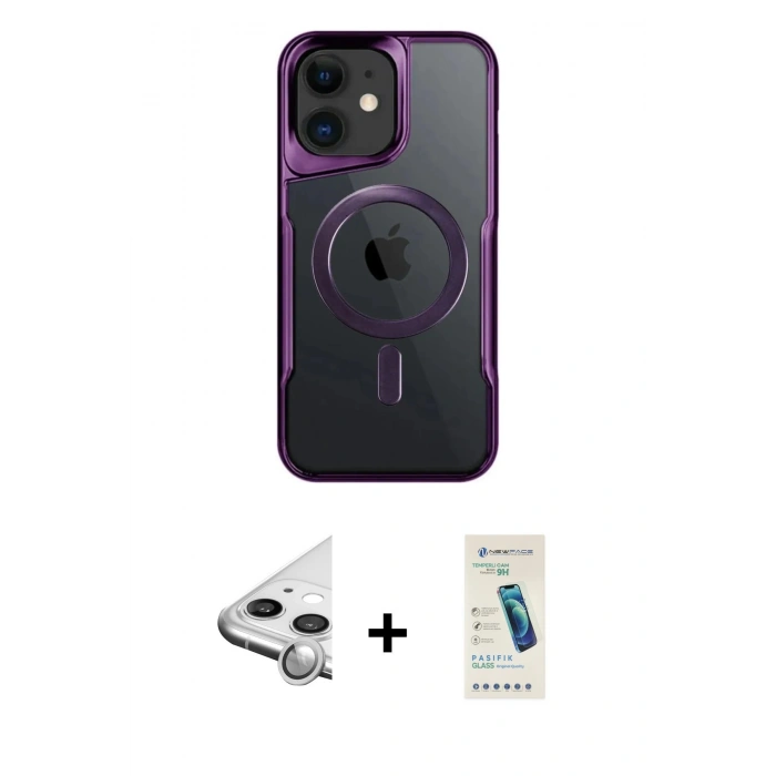 MARSİLYAN™- iPhone 11 Kılıf Yadigar Klasik Özel Seri - Şeffaf Pasifik Cam Ekran Koruyucu + Raze Metal Kamera Lens - GS