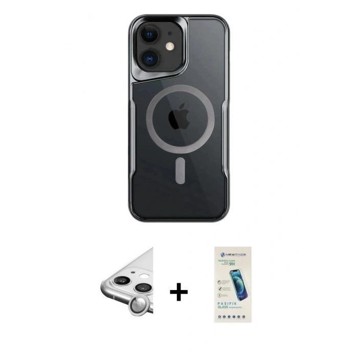 MARSİLYAN™- iPhone 11 Kılıf Yadigar Klasik Özel Seri - Şeffaf Pasifik Cam Ekran Koruyucu + Raze Metal Kamera Lens - GS