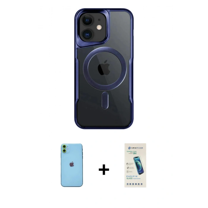 MARSİLYAN™- iPhone 11 Kılıf Yadigar Klasik Özel Seri - Şeffaf Pasifik Cam Ekran Koruyucu + Neon Fosforlu Kamera Lens - YL