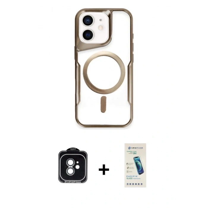 MARSİLYAN™- iPhone 11 Kılıf Yadigar Klasik Özel Seri - Şeffaf Pasifik Cam Ekran Koruyucu + PVD Metal Kamera Lens - YL