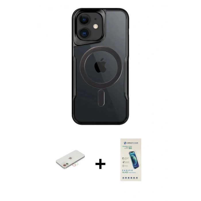 MARSİLYAN™- iPhone 11 Kılıf Yadigar Klasik Özel Seri - Şeffaf Pasifik Cam Ekran Koruyucu + Renkli Kamera Lens Koruma Cam - YL