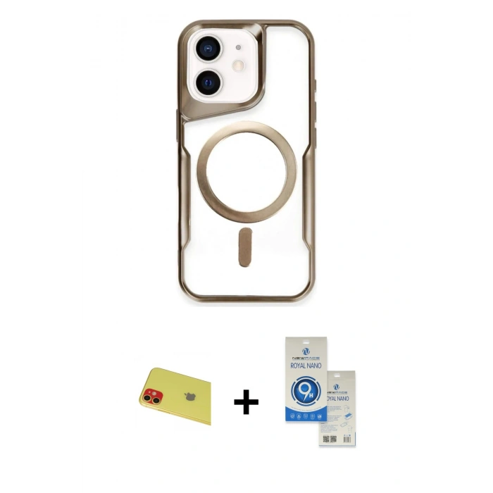 MARSİLYAN™- iPhone 11 Kılıf Yadigar Klasik Özel Seri - Şeffaf Royal Nano Ekran Koruyucu + Rainbow Kamera Lens Koruma Cam - KI