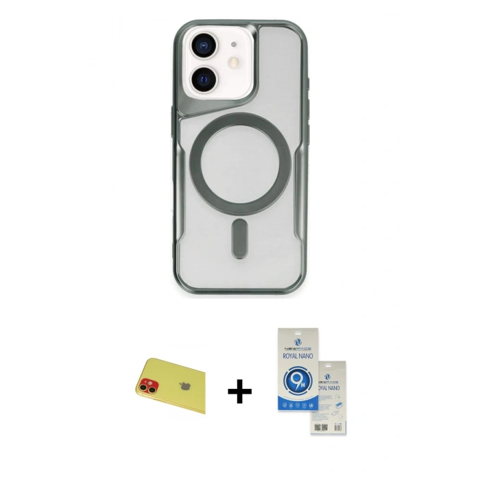 MARSİLYAN™- iPhone 11 Kılıf Yadigar Klasik Özel Seri - Şeffaf Royal Nano Ekran Koruyucu + Rainbow Kamera Lens Koruma Cam - KI