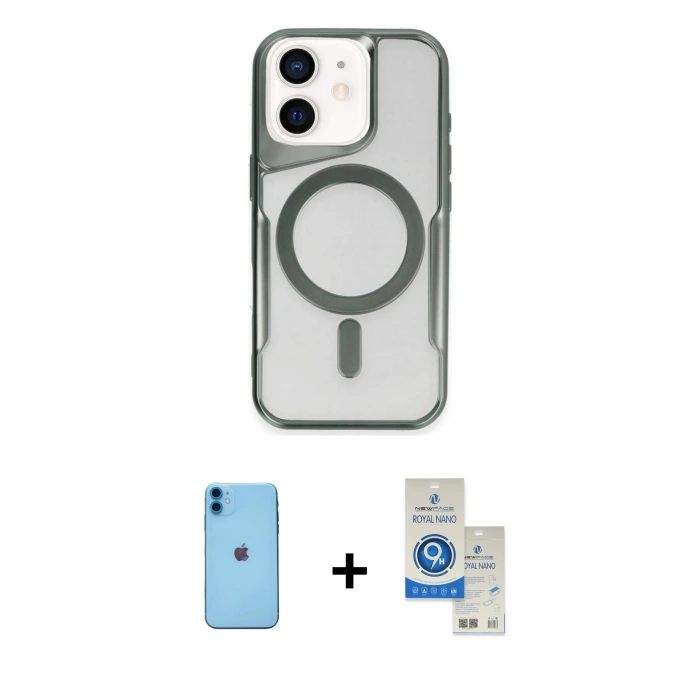 MARSİLYAN™- iPhone 11 Kılıf Yadigar Klasik Özel Seri - Şeffaf Royal Nano Ekran Koruyucu + Neon Fosforlu Kamera Lens - MI