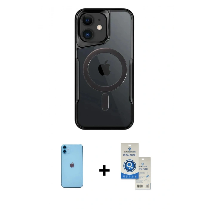 MARSİLYAN™- iPhone 11 Kılıf Yadigar Klasik Özel Seri - Şeffaf Royal Nano Ekran Koruyucu + Neon Fosforlu Kamera Lens - MI