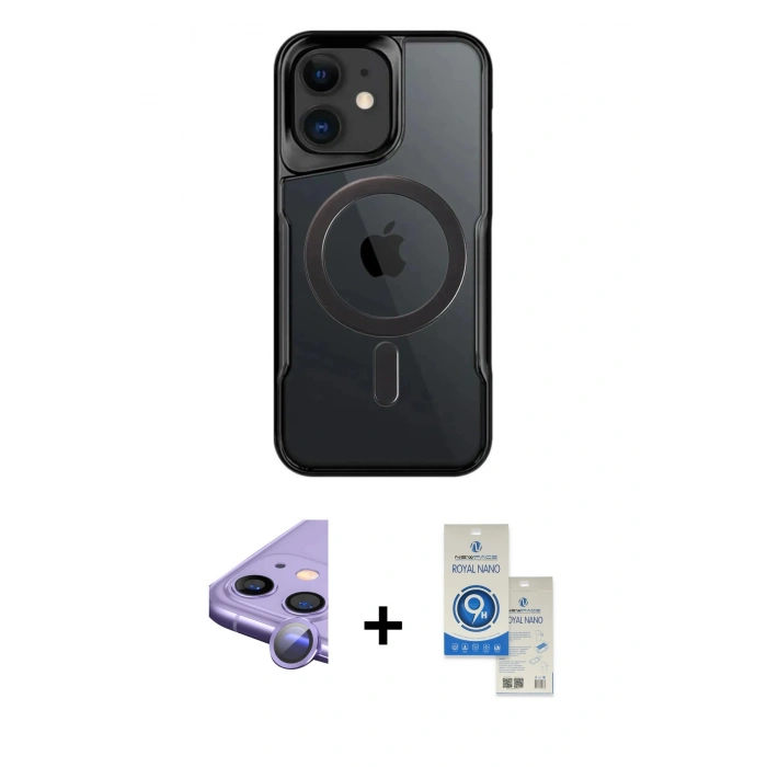 MARSİLYAN™- iPhone 11 Kılıf Yadigar Klasik Özel Seri - Şeffaf Royal Nano Ekran Koruyucu + Raze Metal Kamera Lens - MR