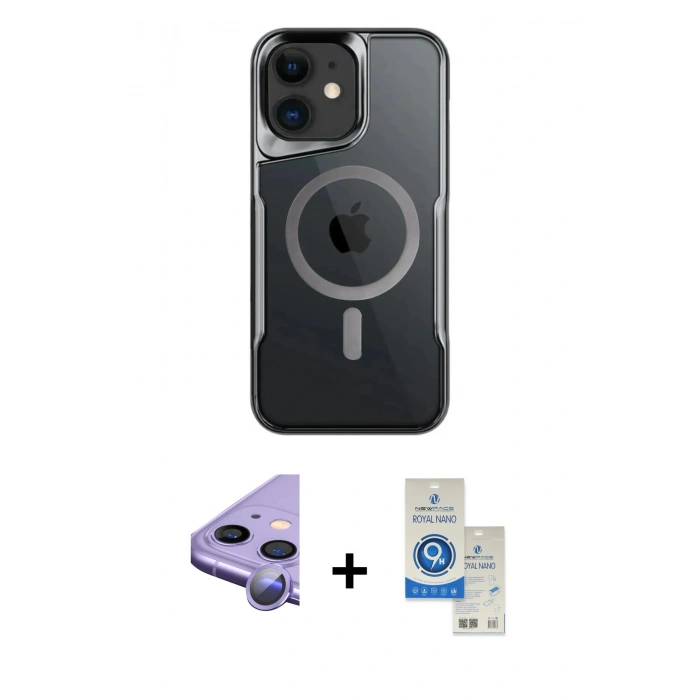 MARSİLYAN™- iPhone 11 Kılıf Yadigar Klasik Özel Seri - Şeffaf Royal Nano Ekran Koruyucu + Raze Metal Kamera Lens - MR