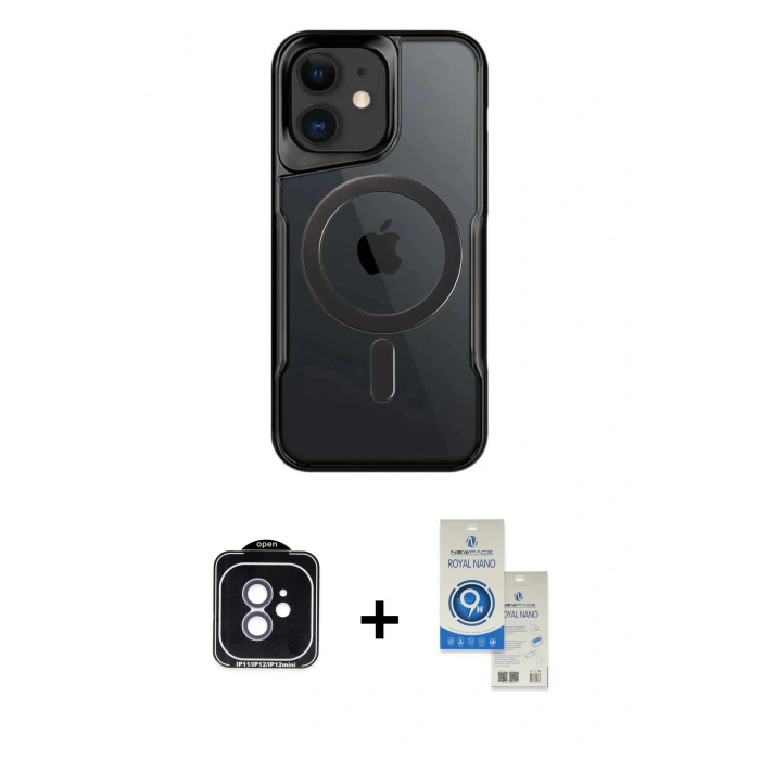 MARSİLYAN™- iPhone 11 Kılıf Yadigar Klasik Özel Seri - Şeffaf Royal Nano Ekran Koruyucu + PVD Metal Kamera Lens - MI
