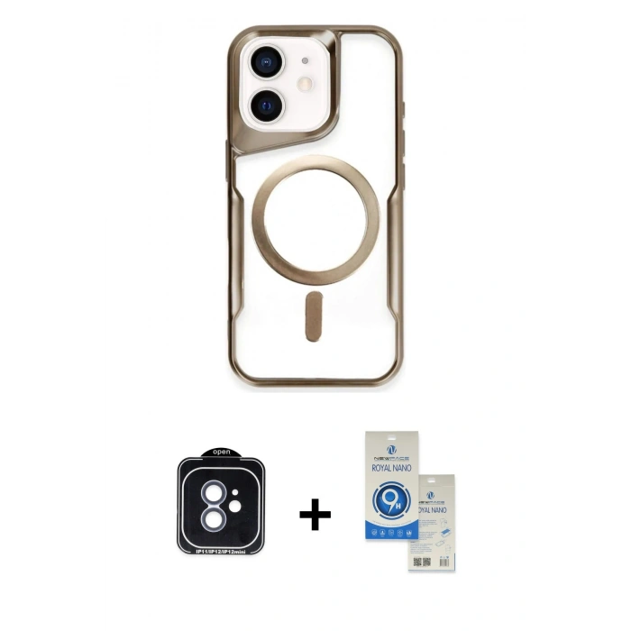 MARSİLYAN™- iPhone 11 Kılıf Yadigar Klasik Özel Seri - Şeffaf Royal Nano Ekran Koruyucu + PVD Metal Kamera Lens - MI