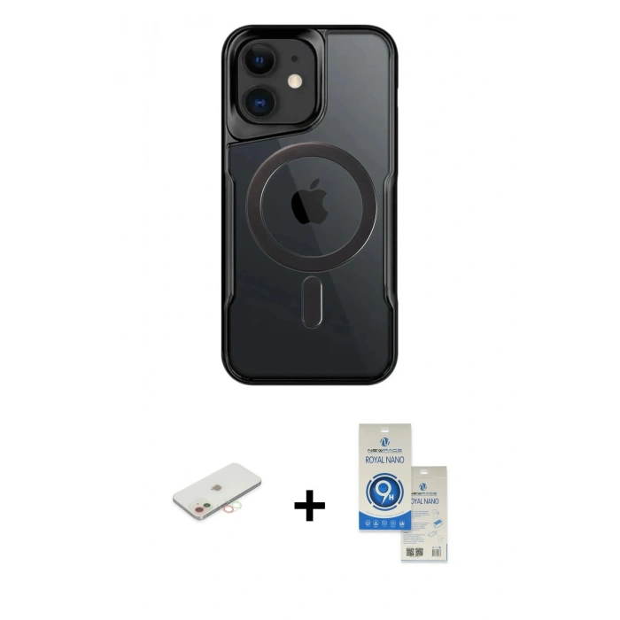 MARSİLYAN™- iPhone 11 Kılıf Yadigar Klasik Özel Seri - Şeffaf Royal Nano Ekran Koruyucu + Renkli Kamera Lens Koruma Cam - YL