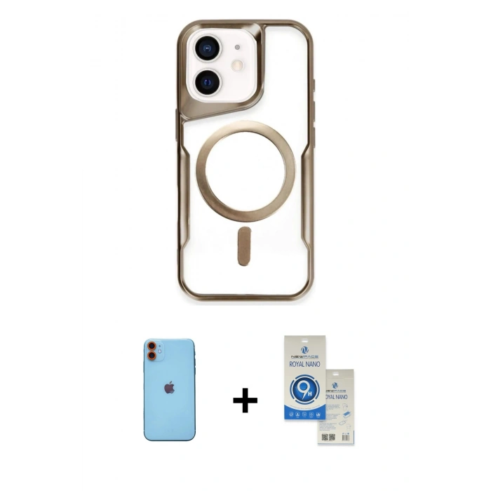 MARSİLYAN™- iPhone 11 Kılıf Yadigar Klasik Özel Seri - Şeffaf Royal Nano Ekran Koruyucu + Neon Fosforlu Kamera Lens - TU