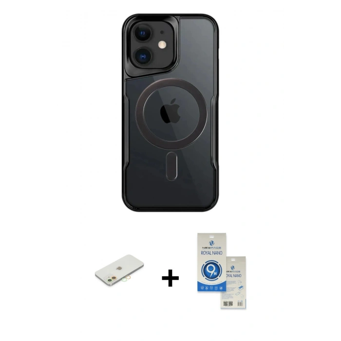MARSİLYAN™- iPhone 11 Kılıf Yadigar Klasik Özel Seri - Şeffaf Royal Nano Ekran Koruyucu + Renkli Kamera Lens Koruma Cam - TU