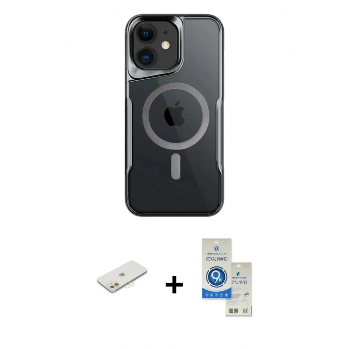 MARSİLYAN™- iPhone 11 Kılıf Yadigar Klasik Özel Seri - Şeffaf Royal Nano Ekran Koruyucu + Renkli Kamera Lens Koruma Cam - TU