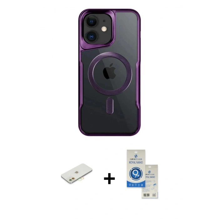 MARSİLYAN™- iPhone 11 Kılıf Yadigar Klasik Özel Seri - Şeffaf Royal Nano Ekran Koruyucu + Renkli Kamera Lens Koruma Cam - TU
