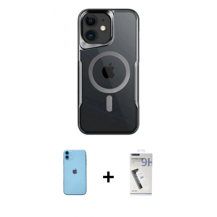 MARSİLYAN™- iPhone 11 Kılıf Yadigar Klasik Özel Seri - Şeffaf Uv Polymer Nano Ekran Koruyucu + Neon Fosforlu Kamera Lens - MI