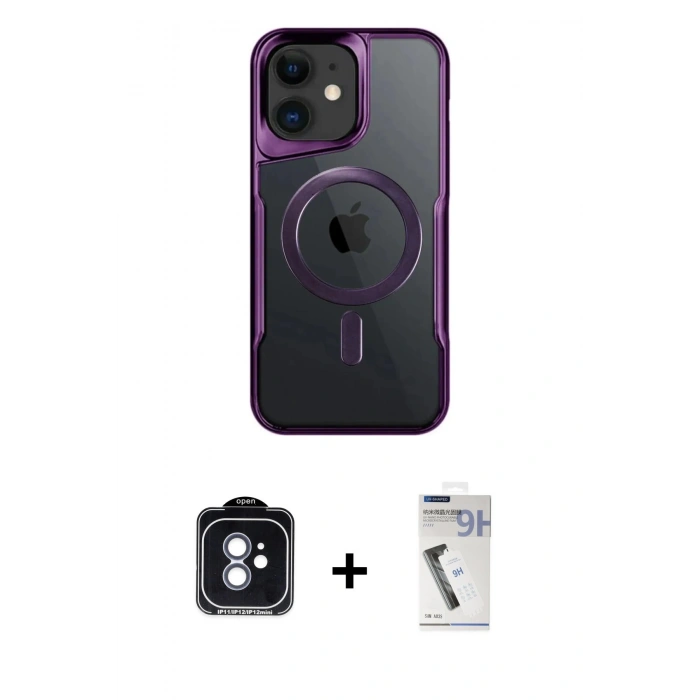 MARSİLYAN™- iPhone 11 Kılıf Yadigar Klasik Özel Seri - Şeffaf Uv Polymer Nano Ekran Koruyucu + Mavi PVD Metal Kamera Lens