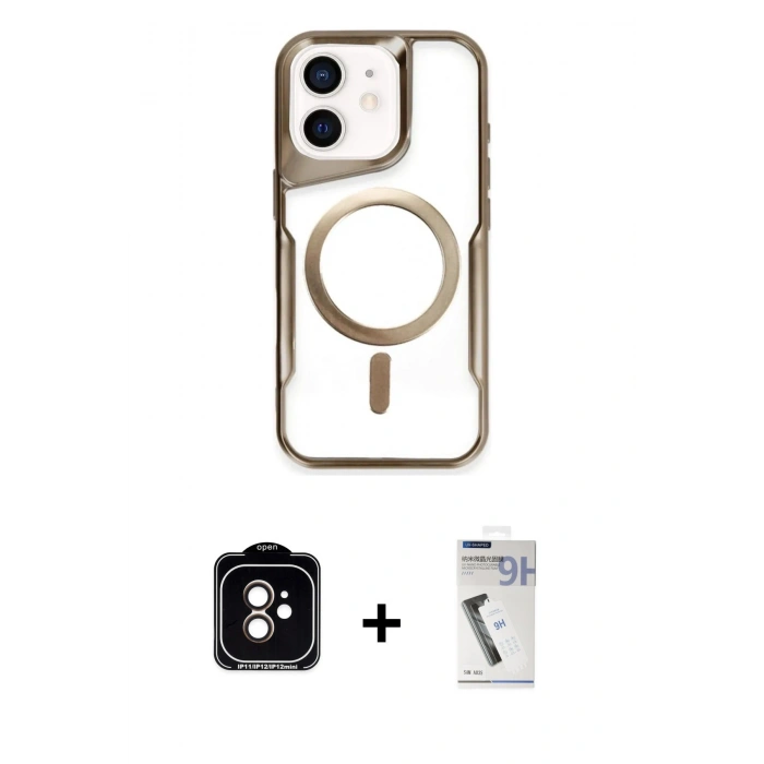 MARSİLYAN™- iPhone 11 Kılıf Yadigar Klasik Özel Seri - Şeffaf Uv Polymer Nano Ekran Koruyucu + PVD Metal Kamera Lens - TU