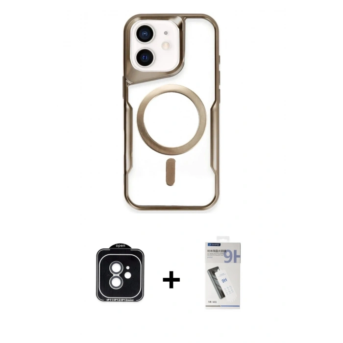 MARSİLYAN™- iPhone 11 Kılıf Yadigar Klasik Özel Seri - Şeffaf Uv Polymer Nano Ekran Koruyucu + PVD Metal Kamera Lens - YL