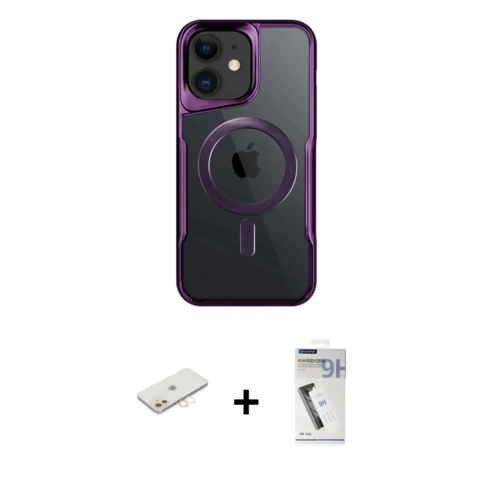MARSİLYAN™- iPhone 11 Kılıf Yadigar Klasik Özel Seri - Şeffaf Uv Polymer Nano Ekran Koruyucu + Renkli Kamera Lens Koruma Cam - SI